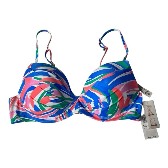 Raisins Juniors' Moonshadow Blue Orange Pattern -Print Underwire Bikini Top - Picture 4 of 12